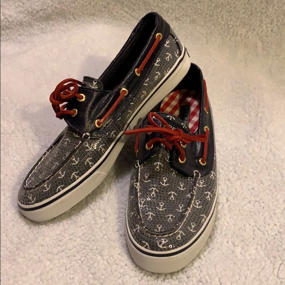 Blue, Red, & White Sequin Anchor Sperry